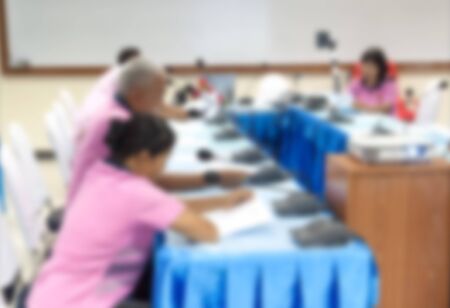 blurred Business meeting People Analyzing Statistics Financial Conceptの写真素材