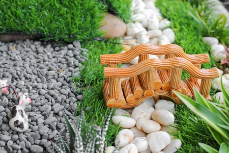 bridges Select focus with shallow depth of field, garden in pot with stone parkの写真素材