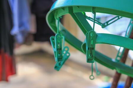 Plastic clothespin pin :Close up,select focus with shallow depth of field.の写真素材