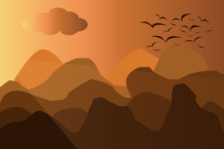 before sunrise  of in the mountain  with bird fly for background. Vector illustrationのイラスト素材