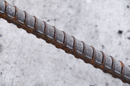 steel bar on concrete floor in construction siteの写真素材