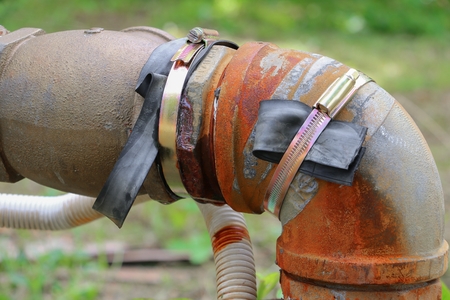 plumbing tube and water leak, steel rust industrial old tap pipe