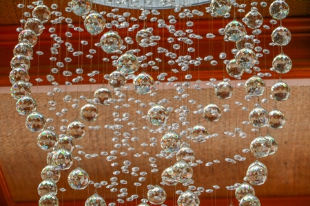 modern chandelier on ceiling bamboo weave beautifulの写真素材