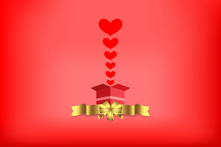 heart red from the box with golden ribbon. Vector design illustrationのイラスト素材