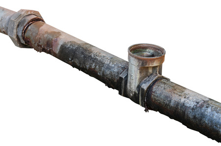 Plumbing Steel dilapidated, water pipe old rusty Dirty drinking   isolated on white background, and clipping pathの写真素材