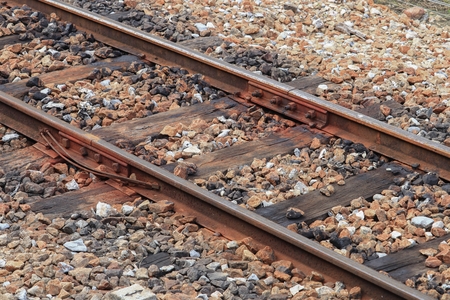 railway track on gravel for train transportationの写真素材