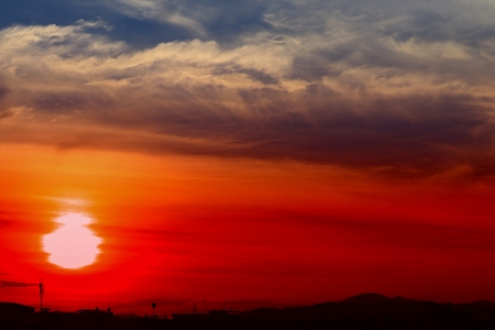 sunset beautiful colorful landscape in blue sky evening nature twilight timeの写真素材
