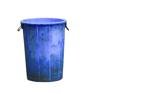 trashcan blue plastic recycle bin isolated on white backgroundの写真素材