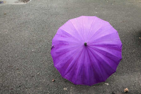umbrella purple on road and rain drop with copy space for add textの写真素材
