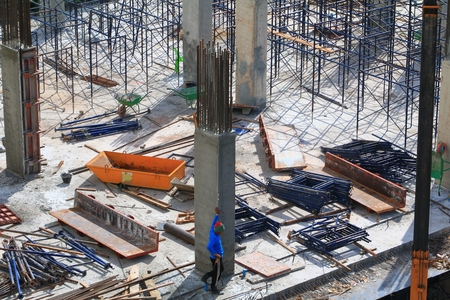 work construction  in building  site workplace top viewの写真素材