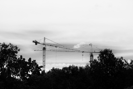 crane in construction building site. black and white  tone imageの写真素材