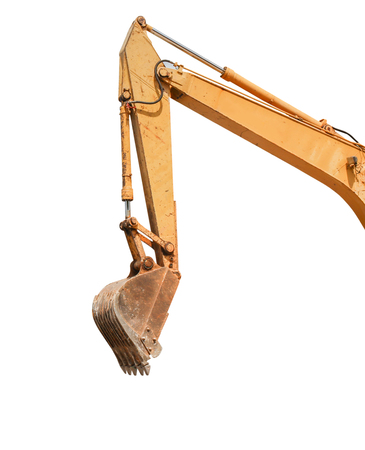 excavator or bulldozer in work isolated on white backgroundの写真素材