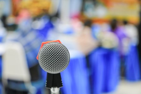 microphone wireless in a meeting room seminar conference background: Select focus with shallow depth of field.の写真素材
