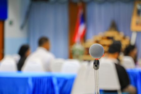 microphone wireless in a meeting room seminar conference background: Select focus with shallow depth of field.の写真素材