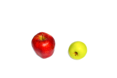 apple red with  green and water drip on white background with copy space add text