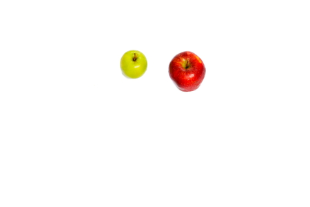 apple red  and green  on white background with copy space add textの写真素材