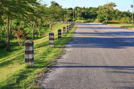 black and white painted milestone. in range roadsideの写真素材