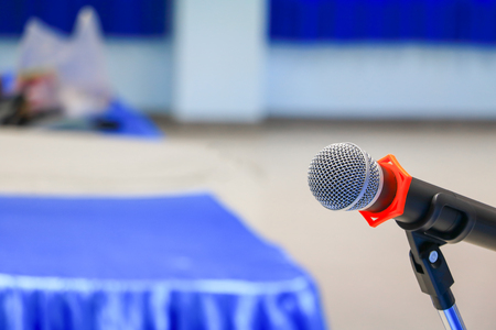 microphone wireless in a meeting room seminar conference background: Select focus with shallow depth of field.の写真素材