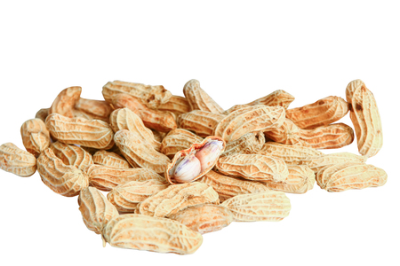 peanut group. nuts close up on white backgroundの写真素材