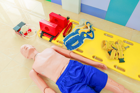 dummy and stretcher in training cpr medical emergency refresherの写真素材