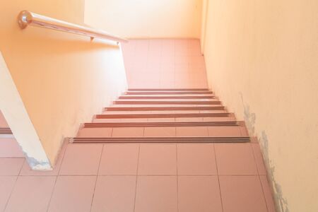 stairs walkway down terrazzo floor. select focus with shallow depth of fieldの写真素材