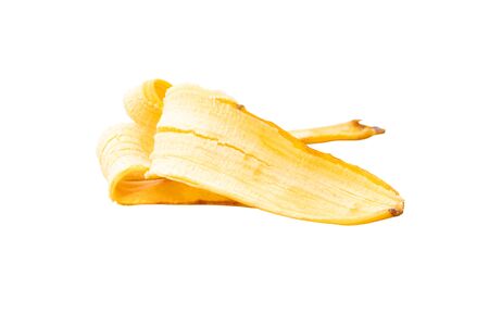 banana peel skin yellow isolated on white background and clipping pathの写真素材
