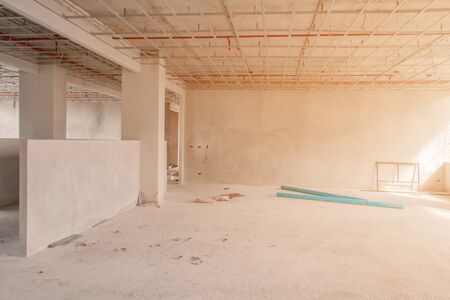 construction site interior building plan development on housing with copy space add text