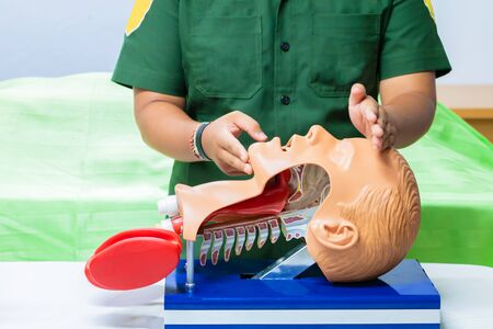 hand training with head medical dummy on CPR, in emergency refresher to assist of physicianの写真素材