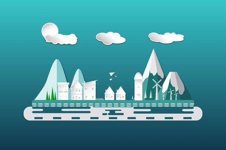 city flat scene design with building apartment and forest mountains. landscapes Vector illustrationsのイラスト素材
