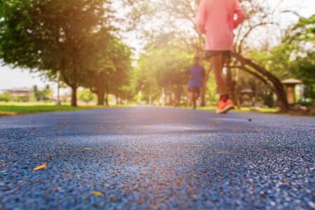 track run rubber cover blue in public park jogging exercise for health and blur people runner....