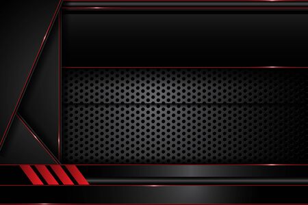 abstract metal modern red and black contrast on dark circle mesh design futuristic technology background. vector illustrationのイラスト素材
