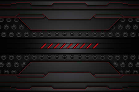 metal plate black and contrast red stripes on steel mesh. template modern technology design background. vector illustrationのイラスト素材