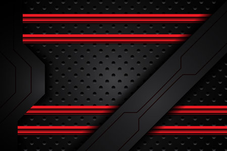 abstract metal carbon texture modern and edge lines red black on steel mesh. design futuristic technology background. vector illustrationのイラスト素材