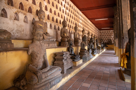 Laos, Old Buddha image in Wat Sisaket popular place to visit in Vientiane city and landmark, Old buddha statue in laos (Vientiane, Laos)の写真素材