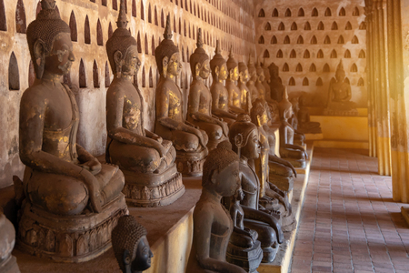 Laos, Old Buddha image in Wat Sisaket popular place to visit in Vientiane city and landmark, Old buddha statue in laos (Vientiane, Laos)の写真素材