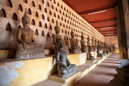 Laos, Old Buddha image in Wat Sisaket popular place to visit in Vientiane city and landmark, Old buddha statue in laos (Vientiane, Laos)の写真素材