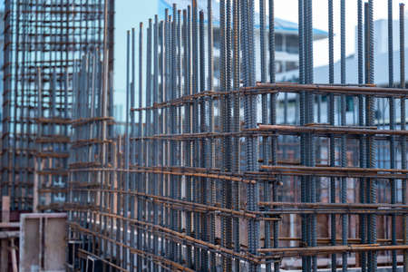 Steel construction. Metal base of reinforced concrete walls. Part of the structure of the building of reinforced concrete.の写真素材