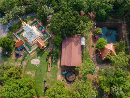 Aerial view Pagoda of Wat Phra That Bang Phuan is the old temple in Nongkhai of Thailandの写真素材