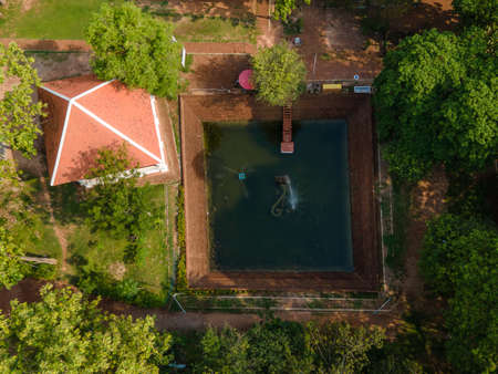 Top view old Naga Pool of Wat Phra That Bang Phuan is the old temple in Nongkhai of Thailandの写真素材