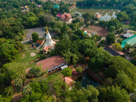 Aerial view Pagoda of Wat Phra That Bang Phuan is the old temple in Nongkhai of Thailandの写真素材