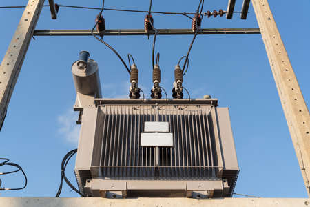 Electricity, Large industrial power transformer for high voltage substation.の写真素材