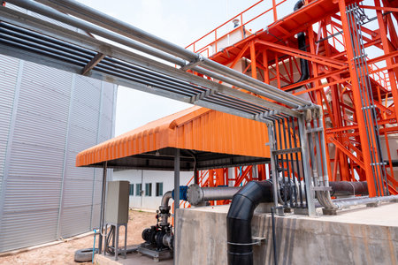 Pipeline, Water pipes and fittings, water pump valves in power substations to supply clean water in large industrial estates. Industrial plumbing.の写真素材