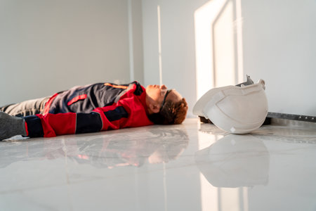 Accident of Engineer Heat Stroke or Heat exhaustion in body at Construction site.の写真素材