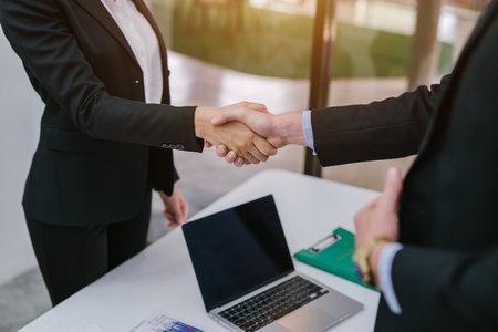 Success business people shake hands. Concept of successful business people shaking hands.の写真素材