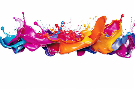 Mix rainbow liquid splashes. oil or ink splashing dynamic motion, design elements for advertising isolated on white background. Colorful. Generative aiの素材