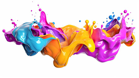 Mix colored liquid splashes. oil or ink splashing dynamic motion, design elements for advertising isolated on white background . Colorful. Generative aiの素材