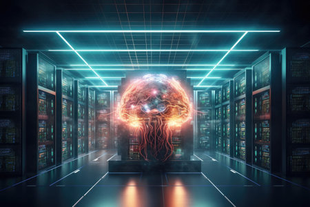 Artificial intelligence, Digital brain connected to data center. Generative AIの素材