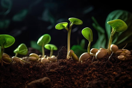 The seed of beans is growing in the soil nature. Savings and Investment concept. Generative AIの素材
