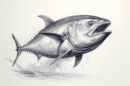 Tuna pencil drawing vintage. Generative Ai.の素材