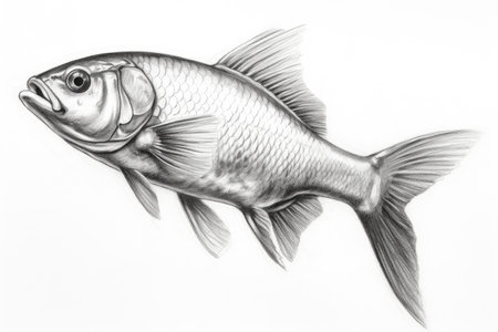 Sardine fish drawing, sardine fish pencil drawing vintage. Generative Ai.の素材